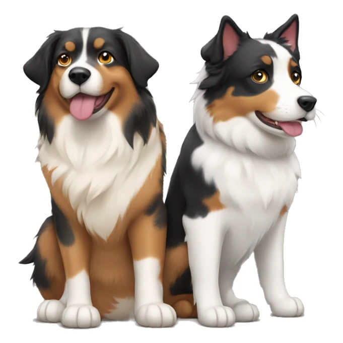 Two animals, a Fat calico cat with a black and tan Australian Shepard dog sticker