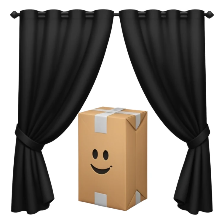 silhouette of a package hidden behind a curtain sticker