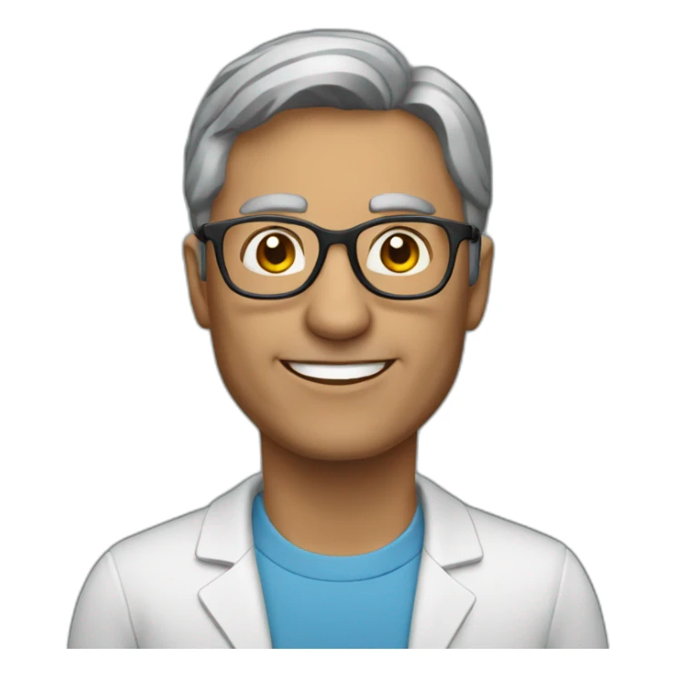 a physic teacher, with dark gray hair, and glasses sticker
