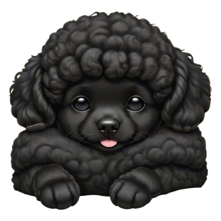 Meme-Worthy Cute Sleeping Black Poodle Portrait Emoji, Head resting peacefully with a contented smile, showcasing a delightfully elegant build and a luxuriously soft, curly jet-black Fur, eyes shut in a serene nap, Simplified yet hilariously adorable features, highly detailed, glowing with a soft, drowsy light, high shine, relaxed and utterly lovable, stylized with an air of playful laziness, bright and heartwarming, soft glowing outline, capturing the essence of a comically sleepy companion, so meme-worthy it feels like it could instantly become the next viral sensation of adorable slumber! sticker