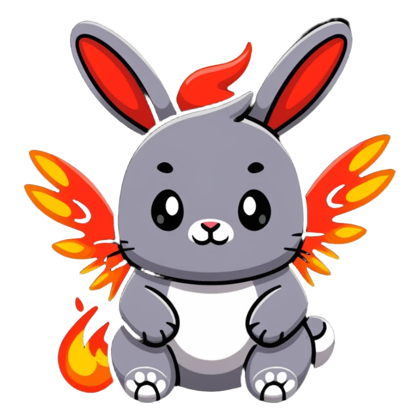 cute red fire bunny with fire paws and dragon wings sticker