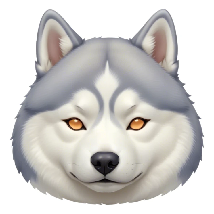 Cinematic Chubby Sleeping Siberian Husky Portrait Emoji, Chubby and serene, with a round, endearing build and a fluffy grey and white coat, eyes gently closed in peaceful slumber, Simplified yet irresistibly adorable features, highly detailed, glowing with a gentle, dreamy glow, high shine, relaxed and content, stylized with a touch of whimsy, bright and heartwarming, soft glowing outline, capturing the essence of a blissfully sleepy pup, so comically serene it feels like it could roll out of the screen and snore with adorable charm! sticker