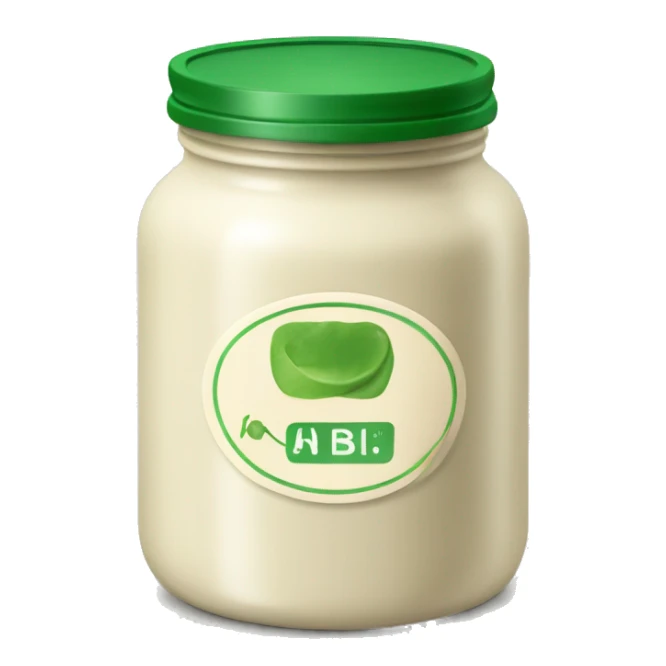 a cream coloured jar with a green lid & green label sticker