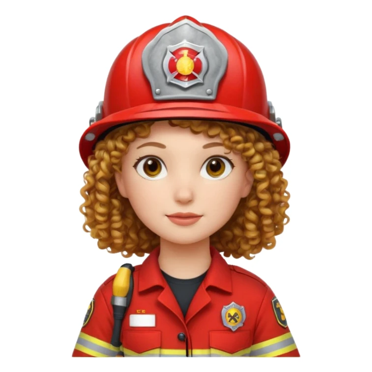 Firefighter girl curly hair with red uniform sticker