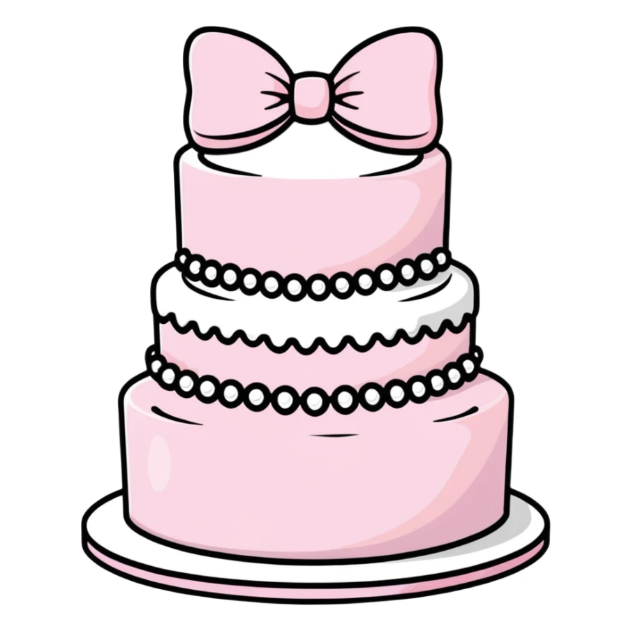 light pink cake decorated with pearls and a light pink bow on top sticker