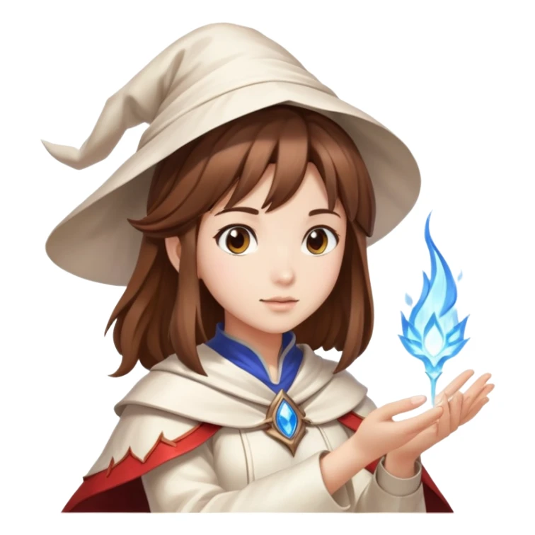 Pretty girl brown hair white mage casting freeze spell sticker
