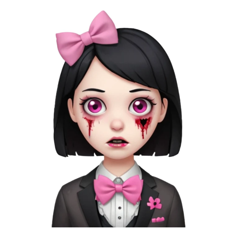 zombie girl, black hair with pink bow tie sticker