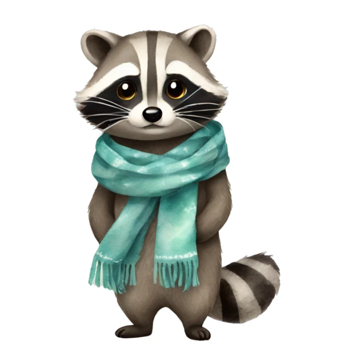 Watercolor raccoon wearing scarf full body sticker