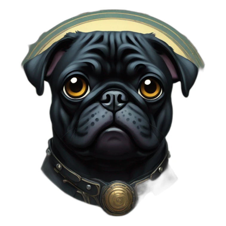 A cyberpunk black pug in Art Nouveau style during 1910 sticker