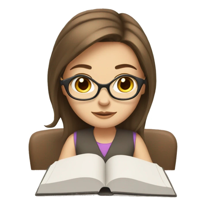 white girl studying at a desk, brown hair sticker