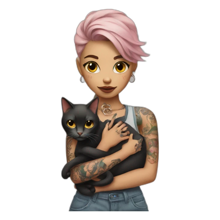 girl in tattoos with a cat in her arms sticker