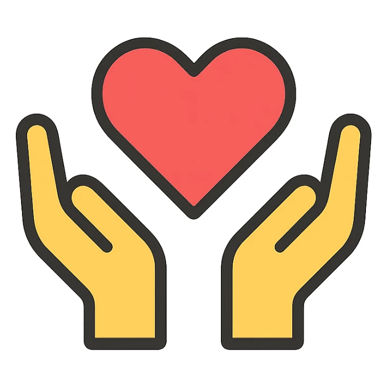 NGO symbol, hands holding a heart, friendly universal style sticker