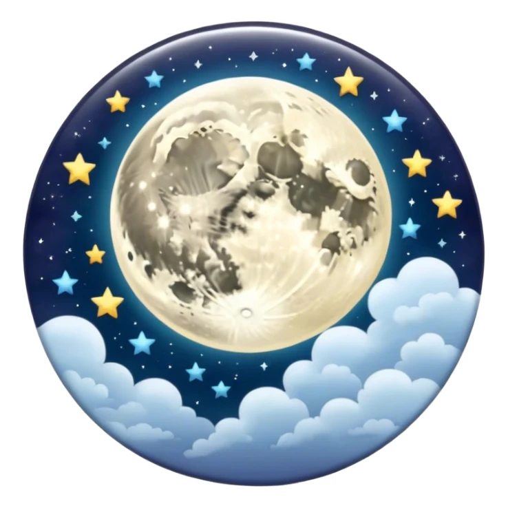A round galactic colored button with a damask style full moon, stars, and clouds in the center sticker