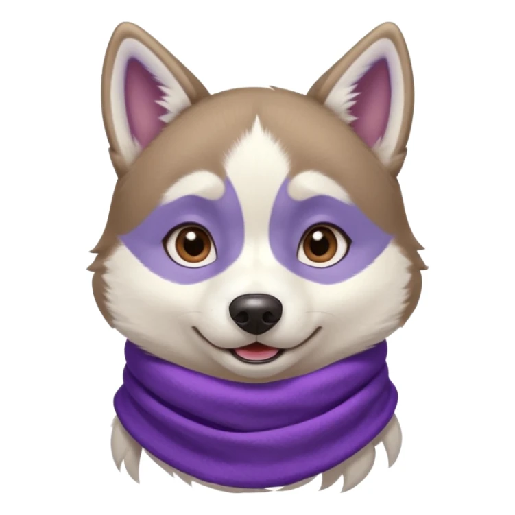 a husky with a purple scarf with a blue shirt sticker