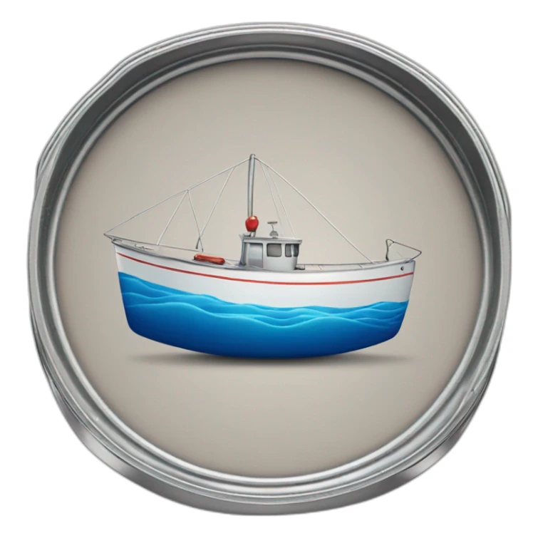 Realistic can of tuna showing a sailing boat sticker
