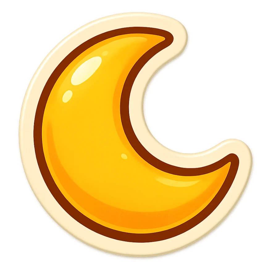cartoon style sticker, single moon symbol, simple and clear, no text sticker