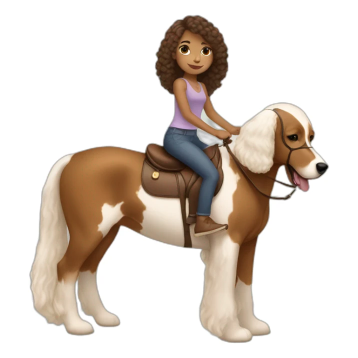 Brown girl straight hair riding a tan and white bernadoodle sticker
