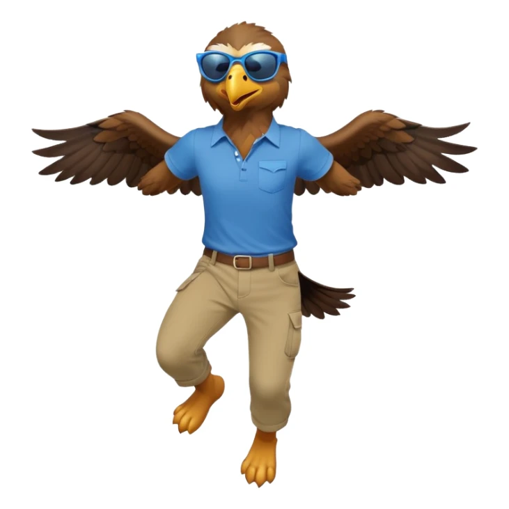 friendly anthropomorphised male eagle in a shirt and pants jumping wearing sunglasses sticker