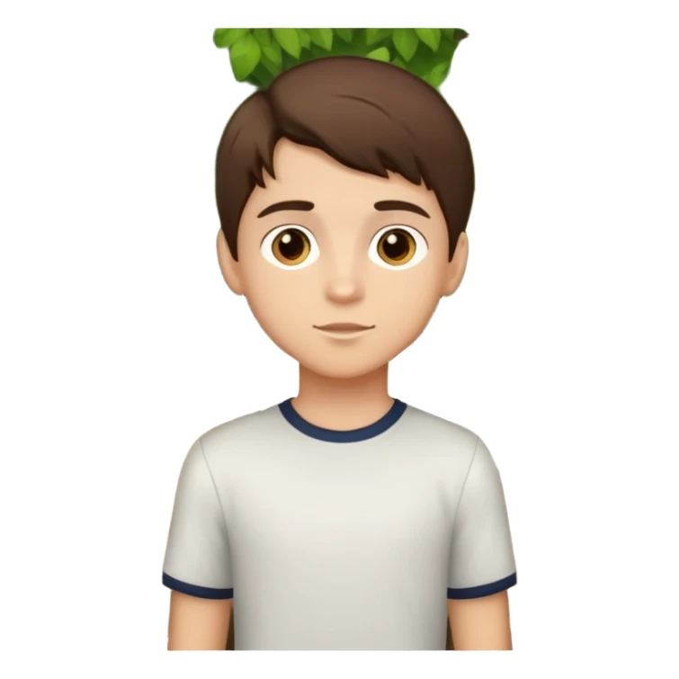 boy with brunette hair brown eyes and tree behind sticker