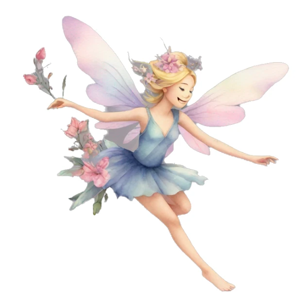 Watercolor flying fairy floral feminine  sticker