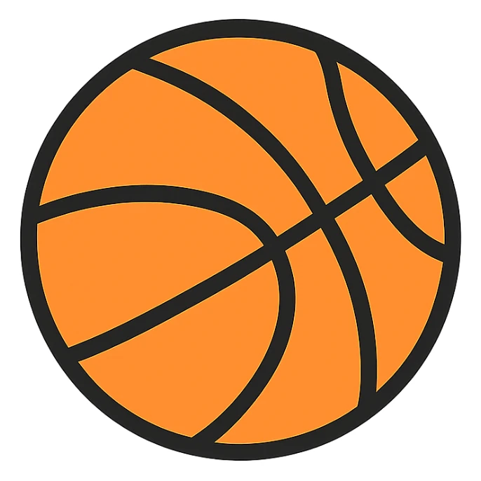 basketball icon, color outline, black lines with orange fill, modern icon style sticker