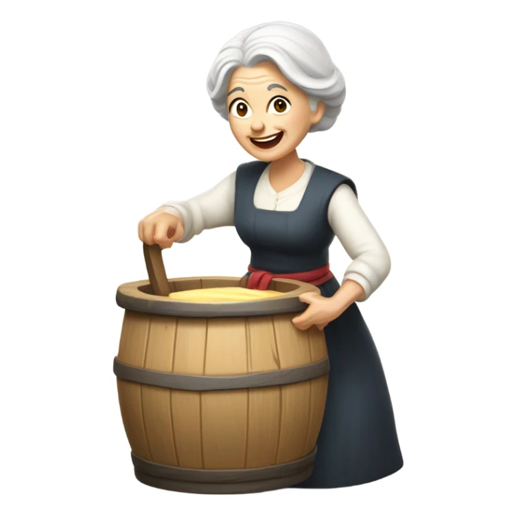 Old Caucasian lady white hair churning butter ￼ sticker