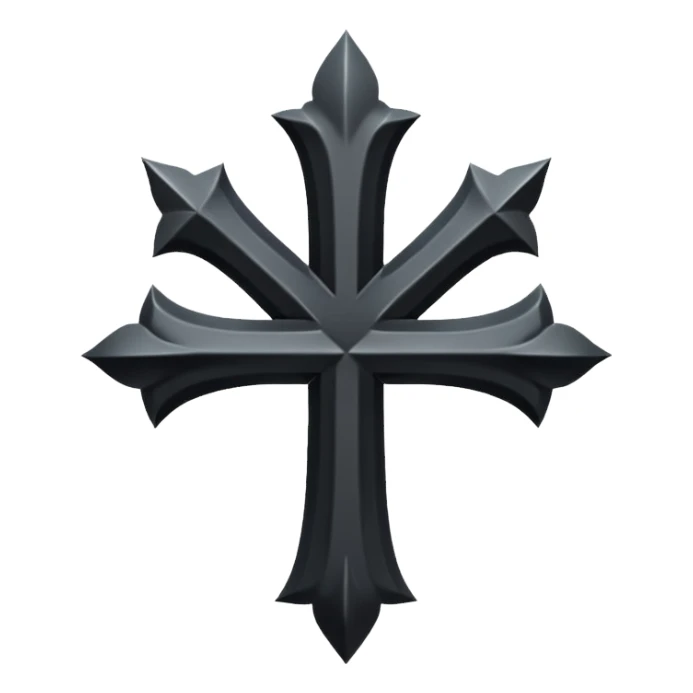 Minimal emoji, simple gothic cross forged from matte black metal, thick balanced proportions, fashion avant-garde minimalism, no decoration, no glow, no neon, flat emoji style, centered, transparent background sticker