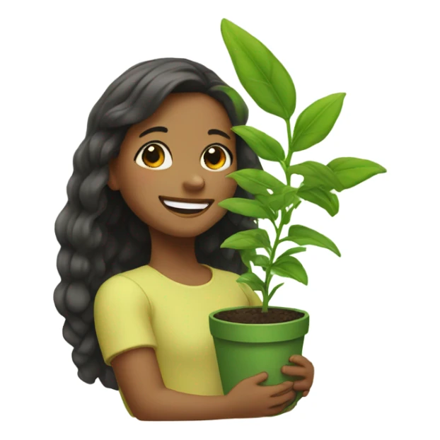  Girl hugging plant sticker