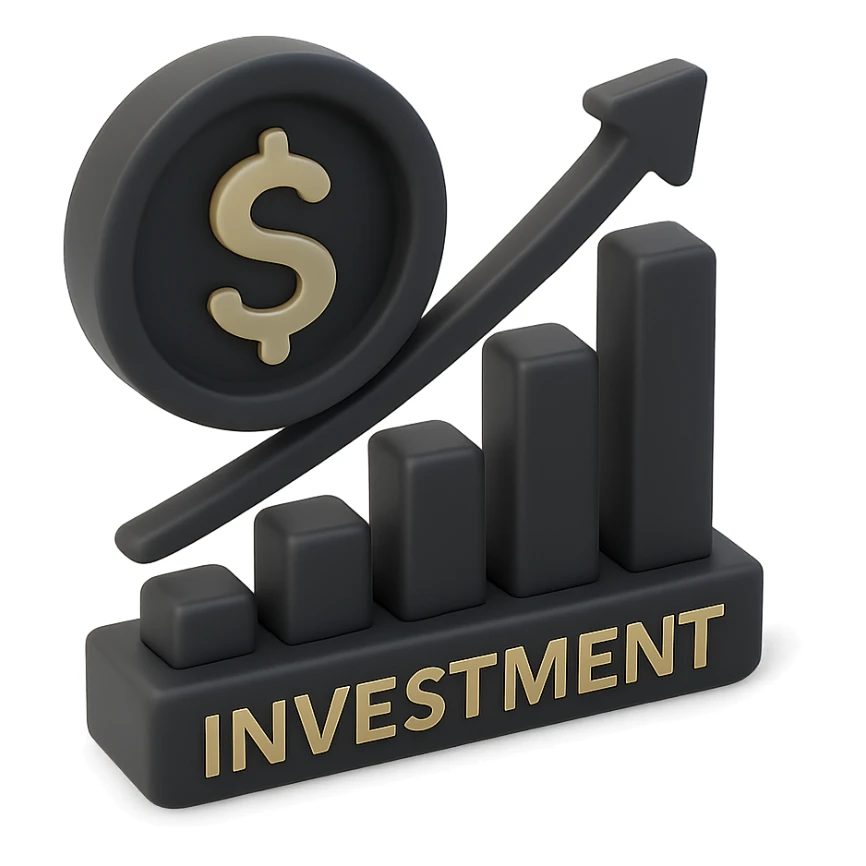 investment symbol, 3D black style sticker