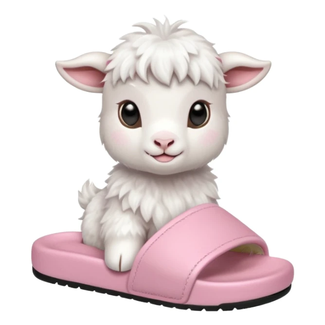 a baby goat emoji wearing pastel pink chunky slides sticker