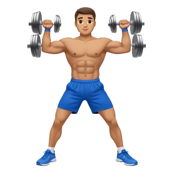 man with blue shorts doing side-lateral raise (T pose) with light dumbbells sticker