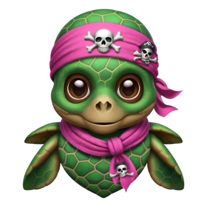 sea turtle wearing a pink pirate skull scarf sticker