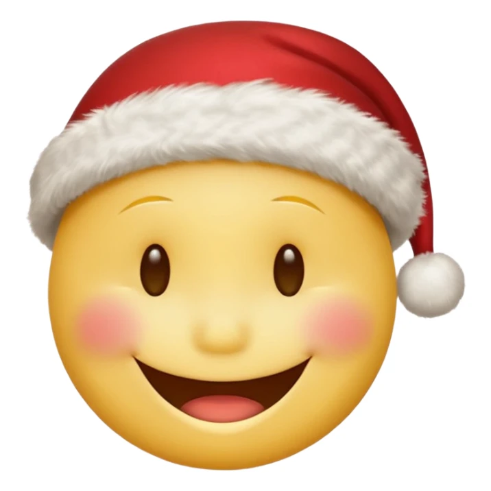 Smiley face smiles with closed eyes in a red Christmas hat sticker