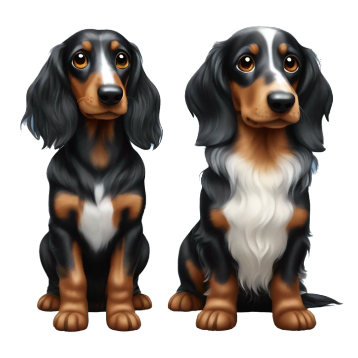 Two long hair black merle dachshunds together  sticker