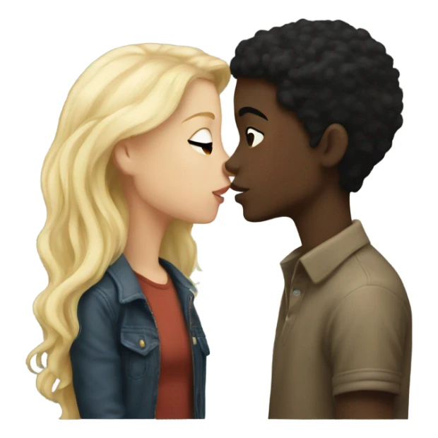 Blonde White boy  kissing a Black haired Black girl  sticker