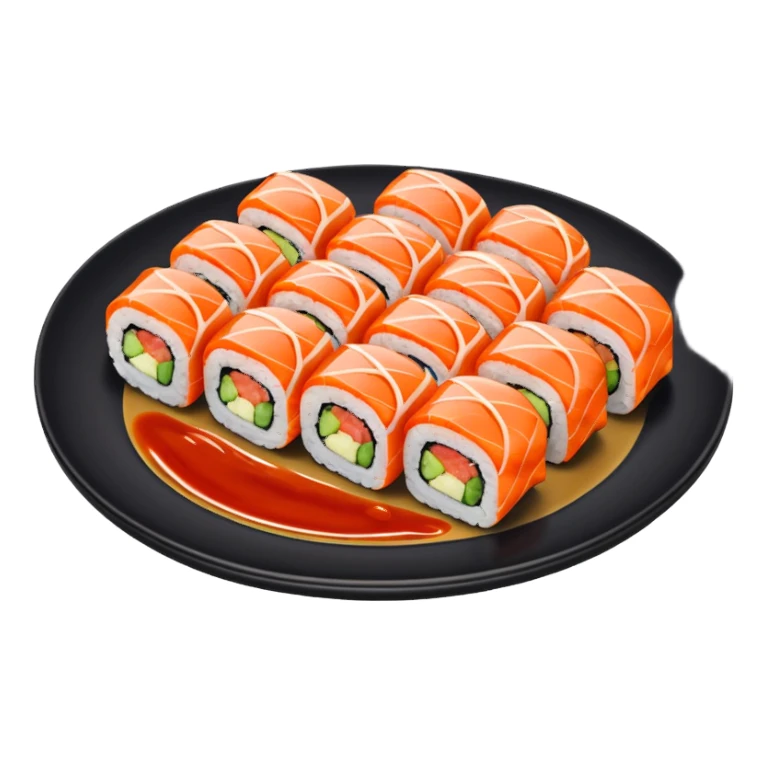 Sushi rolls with sauce on top in a plate sticker
