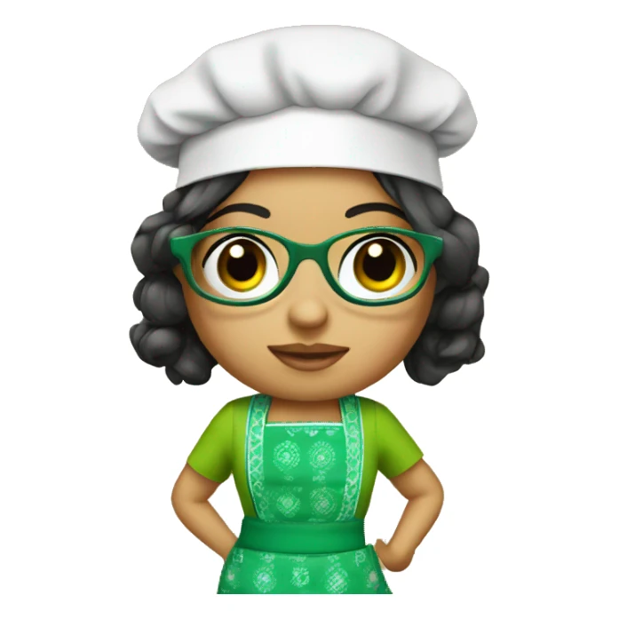 Mexican doll  big eyes green apron  with glasses cooking  sticker