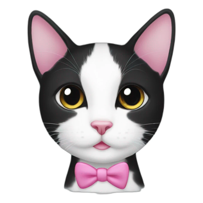 young black and white tuxedo cat with round eyes, a pink nose,  sticker