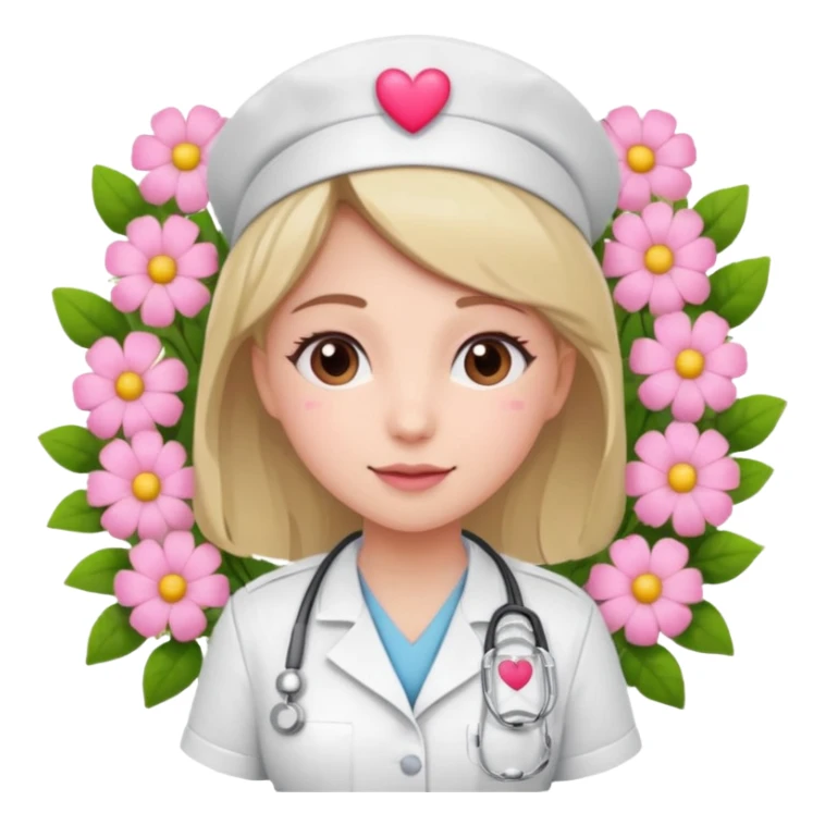 Nurse with pink heart and flowers surround her sticker