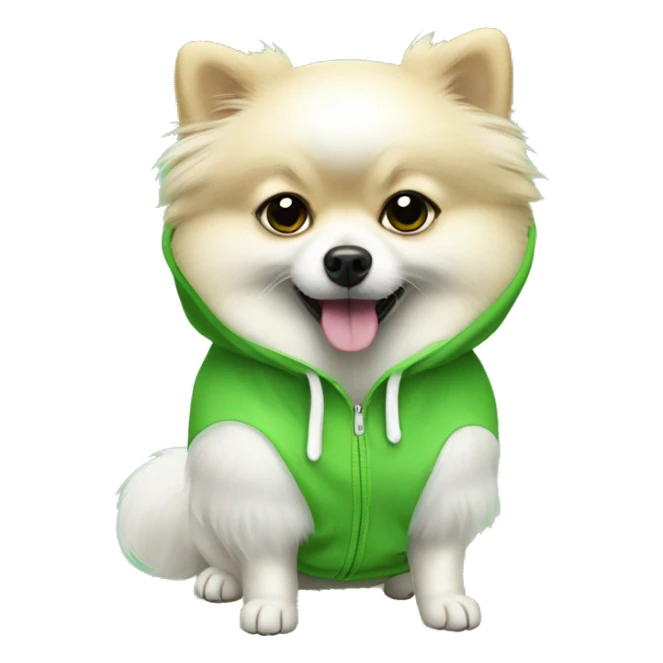 White Pomeranian wearing cucumber hoodie sticker