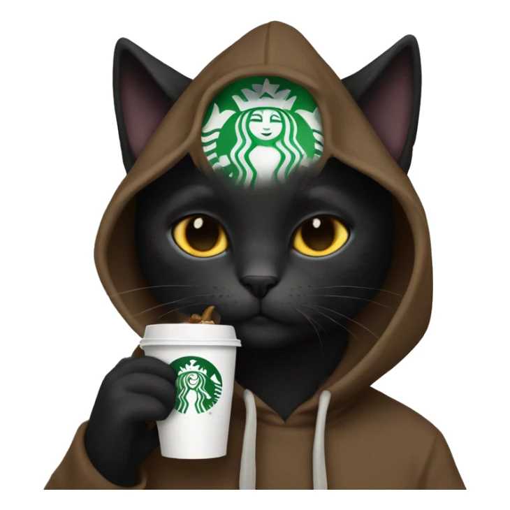 Black cat eating Starbucks with hoodie sticker