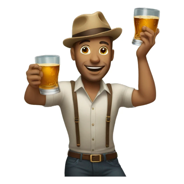 a man dancing with a whiskey glass kept on his head and perfectly balanced sticker