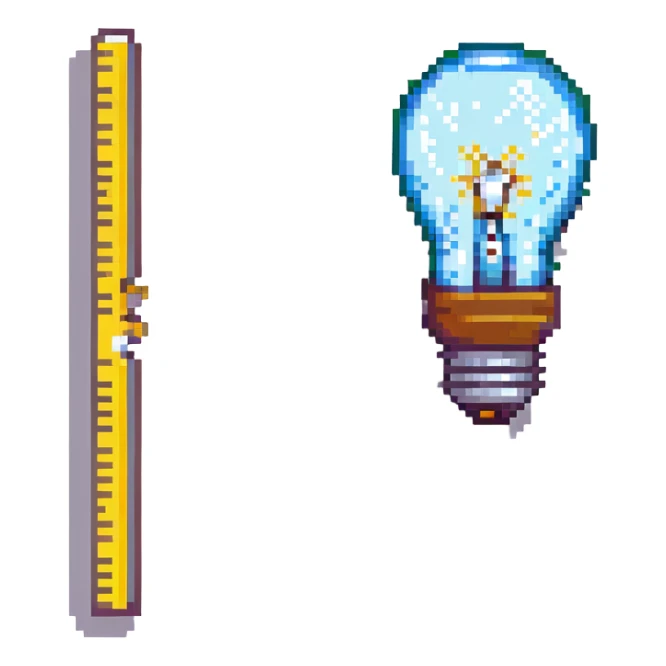 designer education theme, ruler and lightbulb, pixel art style sticker