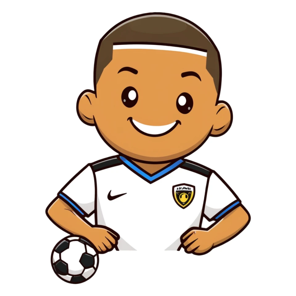 cartoon Kylian Mbappé smiling in soccer uniform sticker