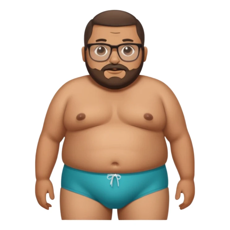 A morbidly obese, fat standing shirtless mexican guy in his boxers with a buzzcut, a beard, and glasses sticker