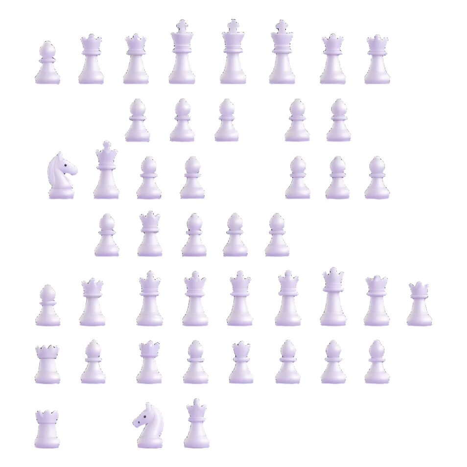 full chess set, all pieces are white queens, glossy finish, elegant, 3D emoji style, no text sticker