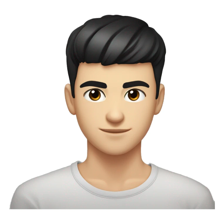 thick eyebrows, an average nose, and black eyes, My hair is styled forward, with shaved sides and bangs that cover my forehead. teenager average guy male 15 years old black hair black eyebrow sticker