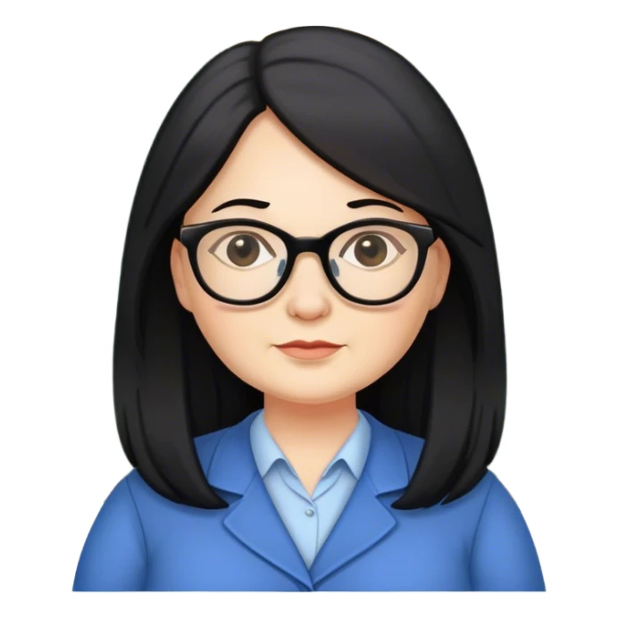 middle aged pale chubby female teacher with long black hair, wearing glasses sticker