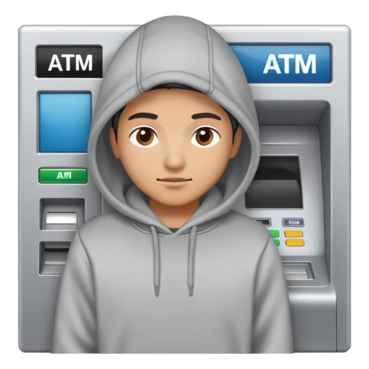 scammer in a hoodie near ATM sticker
