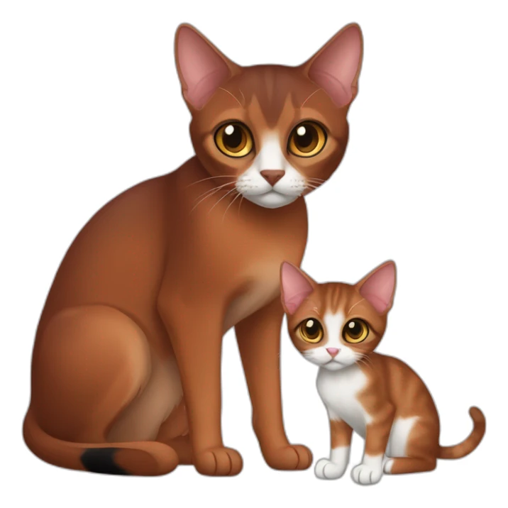 Dark red Abyssinian cat and black kitten with small white speck sticker